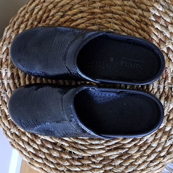 Sanita Womens The Original Danish Patent Black Snakeskin Print Leather Clogs 8.5 - Picture 6 of 9
